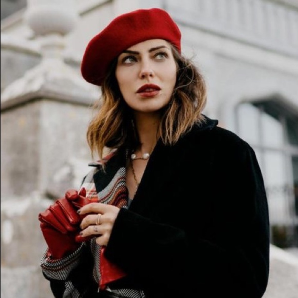classic french beret hat black felt fall winter - Picture 7 of 16